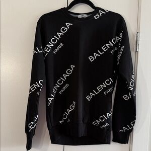 Balenciaga Black Crewneck Sweater with White All-Over Logo